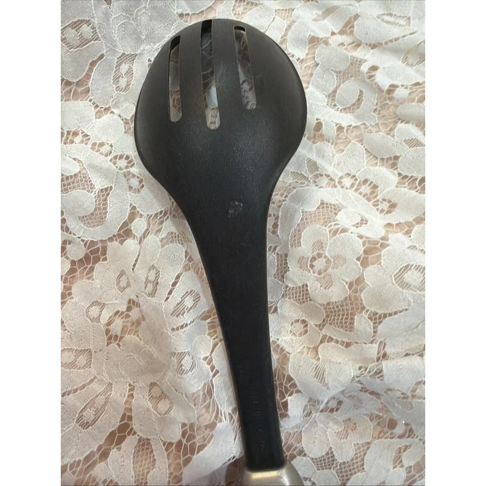 T-fal Plastic Slotted Serving Spoon w/ Rubber‎ Feeling Handle Black and Silver